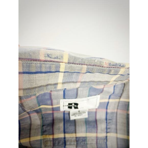 VTG ReUnion Button Up Striped Checkered Shirt Cut Off Sleeves Sz S Single Stitch - Picture 9 of 9